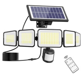 Atfoyer Solar Lights Outdoor, 351 LEDs 3000LM Upgraded Motion Sensor Solar Lights for Outside, IP65 Waterproof 5 Heads Security Flood Lights, Separate Solar Panel Remote Control 3 Modes Wall Lights