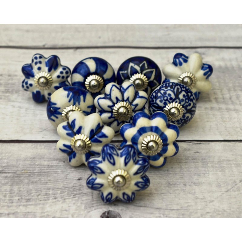 ARTISNO Blue & White Ceramic Knobs Kitchen Cabinet Drawer Knobs