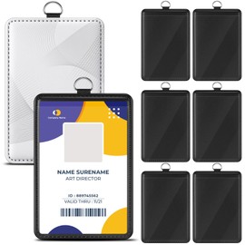 Geyoga 6 Pack Sublimation Blank ID Badge Holder PU Leather DIY Heat Transfer Print Vertical ID Card Holders Bulk for Badges Waterproof Name Tag Holders for Coach Office Employees Students