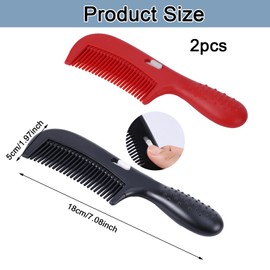 2pcs Dandruff Comb, New Hollow Tooth Comb Switch Style Scalp Comb Self-Cleaning Massage Hair Comb for Hair Grooming Women Man (Black, Red)
