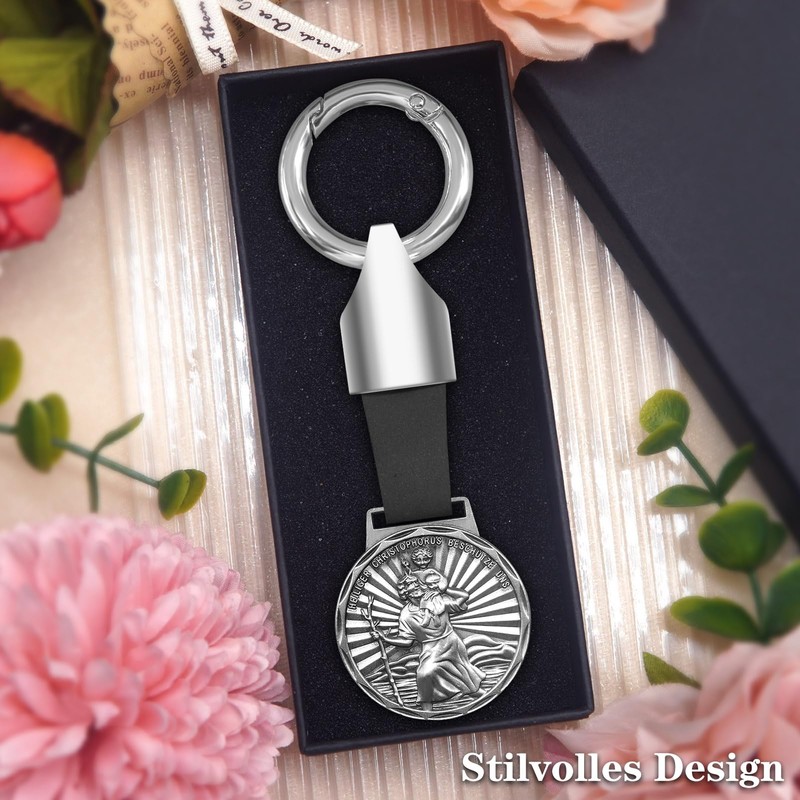 Anwlki Saint Christopher Plaques Leather Keyring Saint Christopher Medal Protect