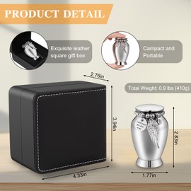 Dletay Small Urns for Human Ashes 2.85 Inch Keepsake Urn with Wing Charm Mini Cremation Urns for Ashes Stainless Steel Memorial Ashes Keepsake with Box