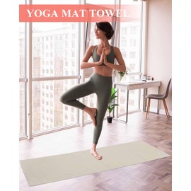 Rocking Giraffee Yoga Mat Towel Beige Solid Color Non Slip Hot Yoga Mat Towel with Corner Pockets Absorbent Microfiber Yoga Towels for Hot Yoga, Bikram, Pilates, 26x74 Inch