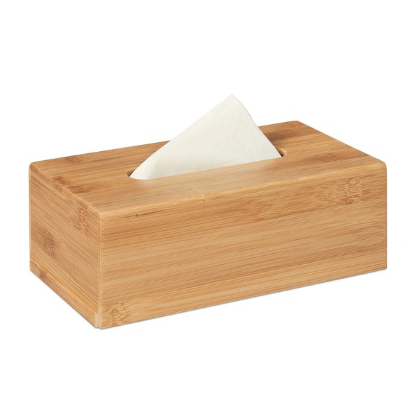 Relaxdays Bamboo Tissue Box (H x W 7.5 x 24 cm x 12 cm with Removable Bottom Natural Wooden Tissue Box for Standard Tissue and Tissue Tissue Paper Towel Dispenser
