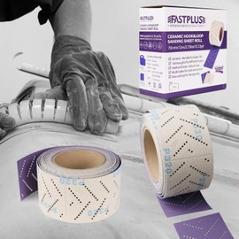 FASTPLUS Abrasive Sheet, Purple Ceramic Automotive Sandpaper, Multi-Hole, 70 mm x 12 m Sandpaper Roll for Wood Auto Body Repair, 320 Grit