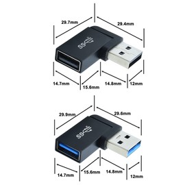 Leehitech USB 3.0 Right Angle Adapter, USB 3.0 A Male to A Female Converter Connector (1pcs Left and 1 Right Angle) USB 90 Degree Right Angle Conversion Connector Aluminum Alloy Material 10Gbps High