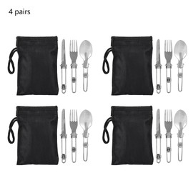 Outdoor Portable Tableware Set Folding Stainless Steel  Spoon Fork Knife with Cloth Storage Bag for Camping Picnic