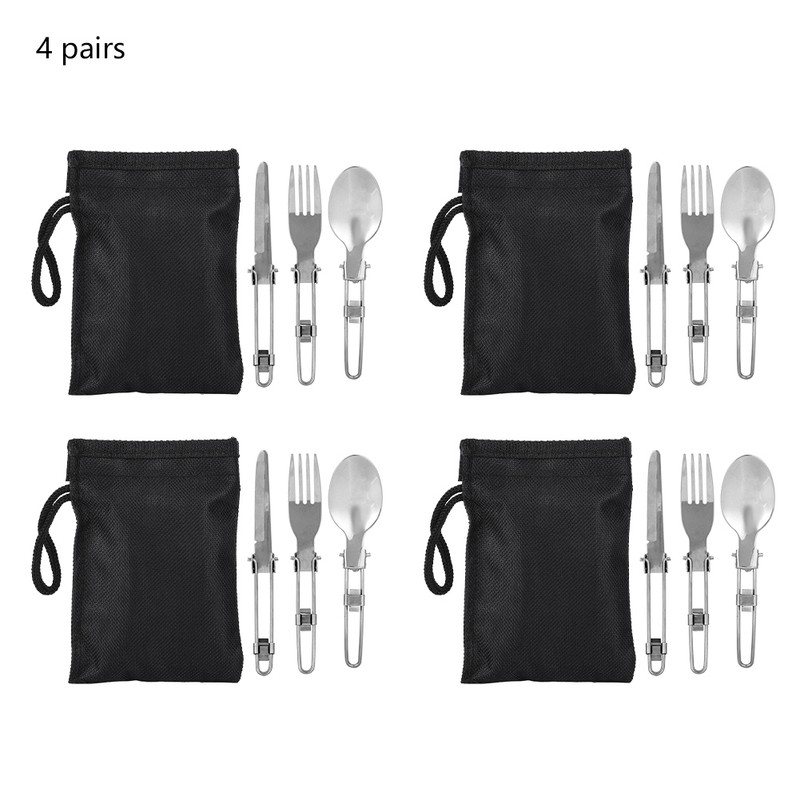 Outdoor Portable Tableware Set Folding Stainless Steel Spoon Fork Knife