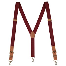 Buyless Fashion Leather End Suspenders for Men - 48" Elastic Adjustable Straps 1" - Y Back with Metal Hooks - 5139-Burgundy