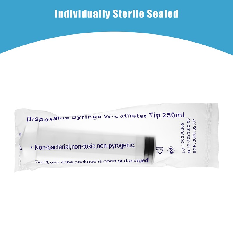 250 ml Large Syringe Plastic, Pet Feeding Syringe Sterile Packaging