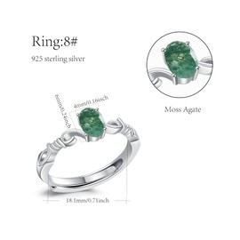 TRISHULA Moss Agate Ring 925 Sterling Silver Oval Adjustable Ring Vintage Ladies Moss Agate Jewelry Gift Women