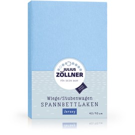 Julius Zöllner Jersey Fitted Sheet for Cots and Bassinets, 90 x 40 cm, Various Colours light blue