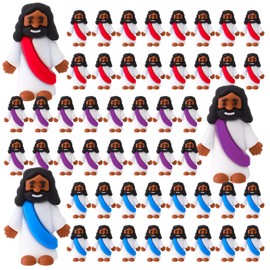 Bememo 50 Pcs Mini Black Jesus Toys Black Jesus Figurine Religious Gifts Little Figures to Hide and Seek Sunday School Religious Easter Party Favors(Red, Purple, Blue)