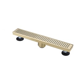 LOPOO 12-Inch Linear Shower Drain with Removable Quadrato Pattern Grate, Stainless Steel Drainage System, Brushed Gold
