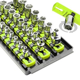 Ernst Manufacturing 8-Inch Socket Boss, 3-Rail Socket Tray, HI-VIZ - 1/4", 3/8" & 1/2" Drive Twist-Lock Organizer, Made in the USA