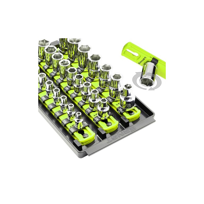 Ernst Manufacturing 8-Inch Socket Boss, 3-Rail Socket Tray, HI-VIZ -