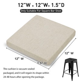 baibu 12 Inch Memory Foam Non Slip Stool Cushion Square Set of 4, Dual-Layer Design Bar Stool Cushions with Ties Square Chair Pad for Stackable Kitchen Stools, Light Beige (12'' (30CM))