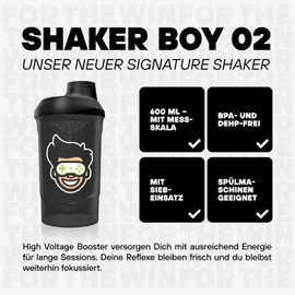 FTWIN Shaker for Gamers and E-Sporters, 600 ml with Measuring Scale and Strainer, Leak-Proof, BPA and DEHP Free (Smoke)