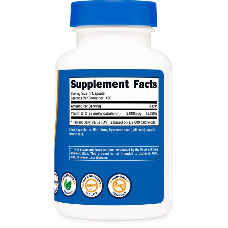 Nutricost Vitamin B12 (Methylcobalamin) 2000mcg, 120 Capsules - Vegetarian Caps,