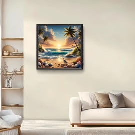 JJBSWYMT 5D Coconut Tree Beach Diamond Painting Kits for Adults Beginners, DIY Beach Diamond Art Kit,Diamond Dots with Diamond Gem Art and Crafts, Home Wall Decor 12 x 12 Inch