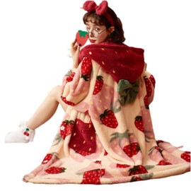 Loizziuy Bear Clothes Bear Flannel Pajamas Women Strawberry Pajamas Winter Sets for Women Cute Printed Long Sleeve (strawberry,Medium)