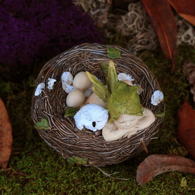 Top Collection 4202 Sleeping Fairy Baby with Owl in Nest