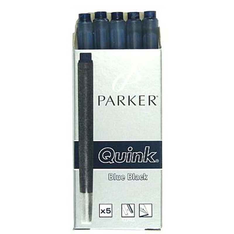 parker fnt pen cart., old model, blu-blk, 5 pc.