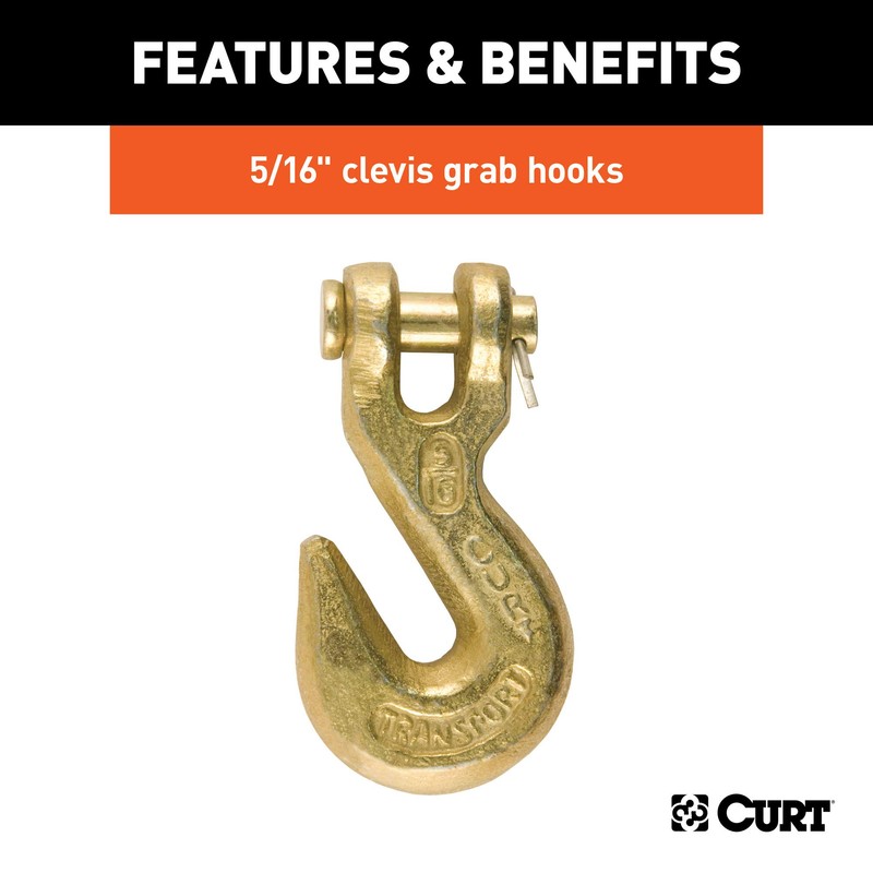 CURT 80307 20-Foot Transport Binder Chain, 5/16-Inch Clevis Hooks, 18,800