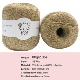 80g Sparkle Silver Lurex Thread Shining Yarn, Metallic Crochet Thread Yarn for Crocheting, Sparkle Metallic for Knitting Clothes, Car Charm, Keychain Charm(Gold)