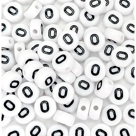 500 PCS Letter Beads 4X7 mm Acrylic Alphabet Beads White Round Vowel Letter O Beads for Jewelry Making Bracelets Making DIY Necklaces