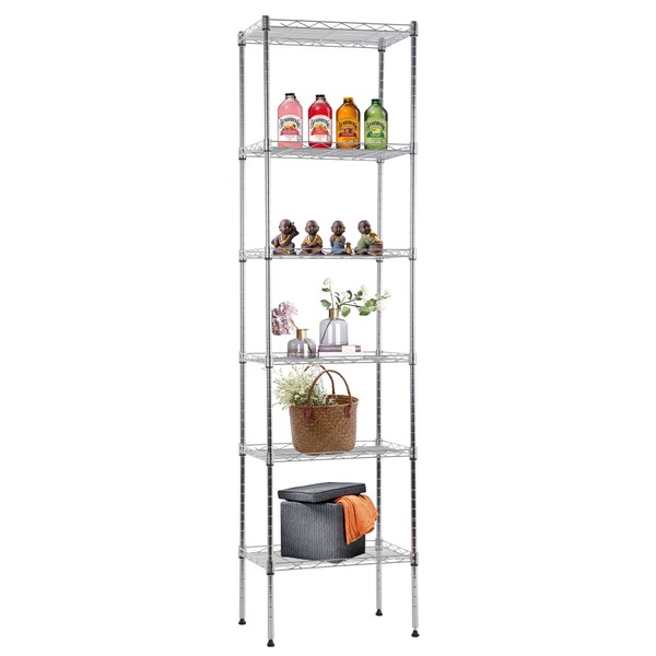 FDW 6 Tier Wire Shelving 17L x 12W x 64H Pantry Shelves Storage Rack Shelving Units Adjustable Metal Shelves for Kitchen Commercial Garage Small Places,Chrome