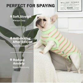 Sebidtco Dog Surgery Recovery Suit for Female Spay Post Surgery,Soft Surgical Recovery Puppy Onesie,Cone Alternative Recovery Bodysuit,Abdominal Wonds Anti Licking Surgery Suit,Striped Green M