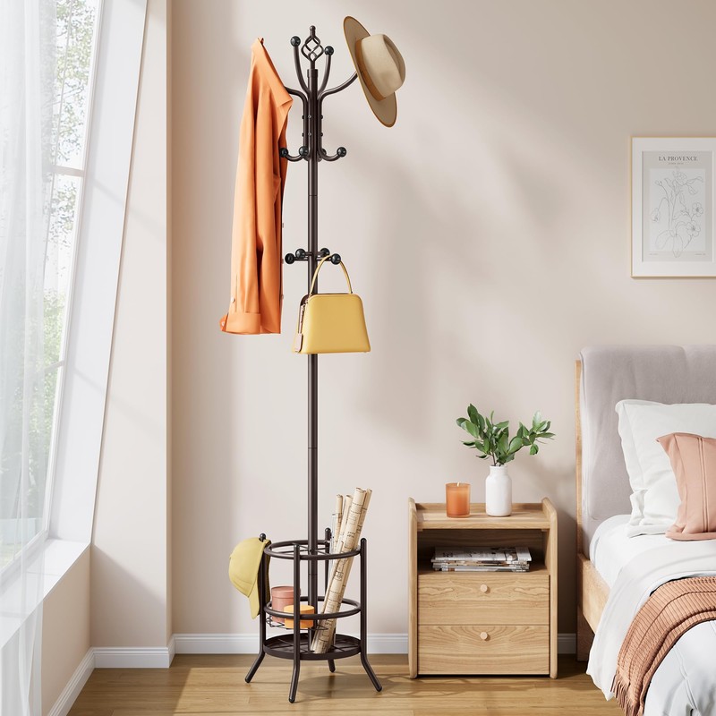 Tajsoon Coat Rack Stand with Umbrella Holder, Coat Tree Freestanding