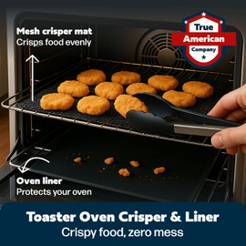 Cooks Innovations Toaster Oven Non Stick Liner & Crisper Set - Get Crispy Food Every Time - Easy Clean Up - Premium Crisping Sheet with Nonstick Oven Liner for Toaster Oven (9 x 11)