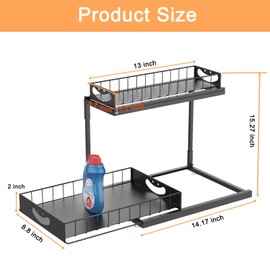 FILTA Under Sink Organizer, Metal Pull Out Cabinet Organizer, Under Sink Storage for Kitchen Bathroom Cabinet
