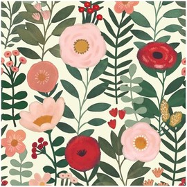 HAOKHOME Floral Peel and Stick Wallpaper Boho Vintage Wall Paper Removable for Bathroom Nursery Beige/Pink/Red Contact Paper 17.3in x 9.8ft