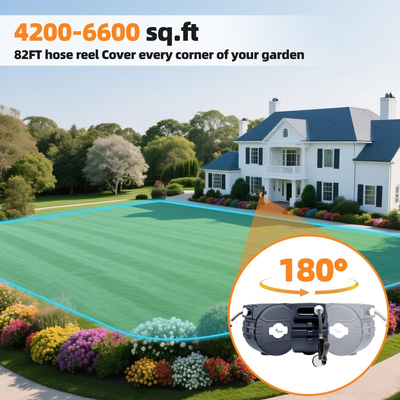 Retractable Garden Hose Reel 1/2 in x82 ft, Garden Water