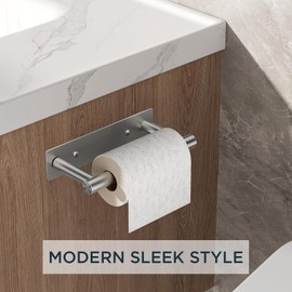 FORIOUS Toilet Paper Holder, One-Piece Design with Adhesive or Screw Mounting Options, Stainless Steel Toilet Paper Roll Holder, Double Post Pivoting Bathroom Toilet Tissue Roll Holder, Brushed Nickel