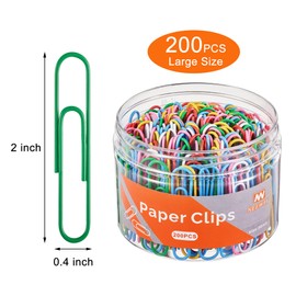 NEEWAY 200pcs Colored Paper Clips, 2 Inch Large Paper Clip, Jumbo Paperclips, Paper Clips Assorted Colors
