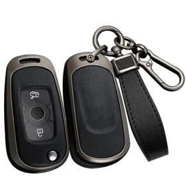 ontto Alloy Car Key fob Cover Fit for Opel Vauxhall Astra K Corsa E for Buick Verano Encore GX GL6 2018-2020 Flip Leather Key case keyring Key Shell holder keychain Accessories 3 buttons Black