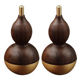 Wu Lou Feng Shui Sculpture Brass Walnut Wood Standing Figure Lucky Charm 2 Pieces Chinese Lucky Treasure Amulet Desktop Ornament Housewarming Birthday