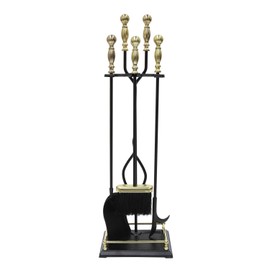 Minuteman International Oxford 5-piece Fireplace Tool Set, Polished Brass and Black