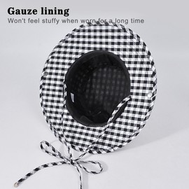 ECOMBOS Women's Wide Brim Hiking Hat – Foldable Sun Protection Bucket Hat, Adjustable Drawstring, Stylish Plaid Polka Dot Design, Outdoor Summer Travel Cap