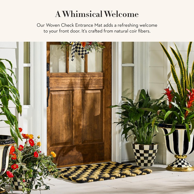 MACKENZIE-CHILDS Woven Check Entrance Mat, Decorative Outdoor Coir Doormat, 24"