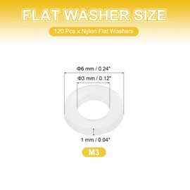 PATIKIL M3 Nylon Flat Washers, 120 Pcs 3mm ID 6mm OD 1mm Thick Plastic Sealing Flat Round Washer Spacer Gaskets Replacement for Plumbing Faucet Hose Fastener Bolt, White