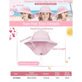 Kids Sun Hat, Adjustable Sun Protection Hat for Toddlers, Large Brim Breathable Sun Protection Beach Hat with Neck Flap Summer Hat, UPF 50+ Sunshade Shawl Hat for Outdoor Activities (Polyester, PK)