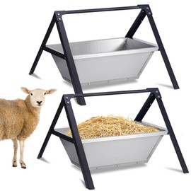 ZHEQOGZH Stainless Steel Goat Trough Feeder 2 Pack 23" Long Portable Livestock Feeding Troughs for Animals - Heavy Duty Metal Large Feed Trough and Goat Feeder for Sheep Pig Dog