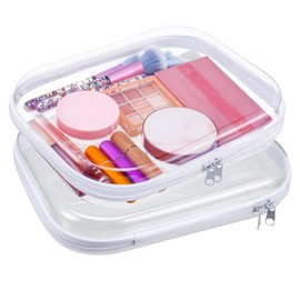 mekueeex 3 Pcs Clear Hard Plastic Zipper Case,Transparent Double Zippers Hard Pouch, Portable Travel Organizer Bin for Storage