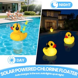 KingSom 2025 Upgraded Pool Chlorine Floater,Duck Chlorine Floaters with Light,Solar Chlorines Floaters w/Adjustable Flow,Large Capacity Floating chlorines Dispenser for Pools,Pool Chlorinator,Orange