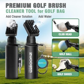 ZWOOGYM Pro Golf Club Cleaner Set, Water Brush with Holder Clip and 4oz Bottle, Golf Groove Sharpener, Suitable for U and V Grooves (Black Brush)